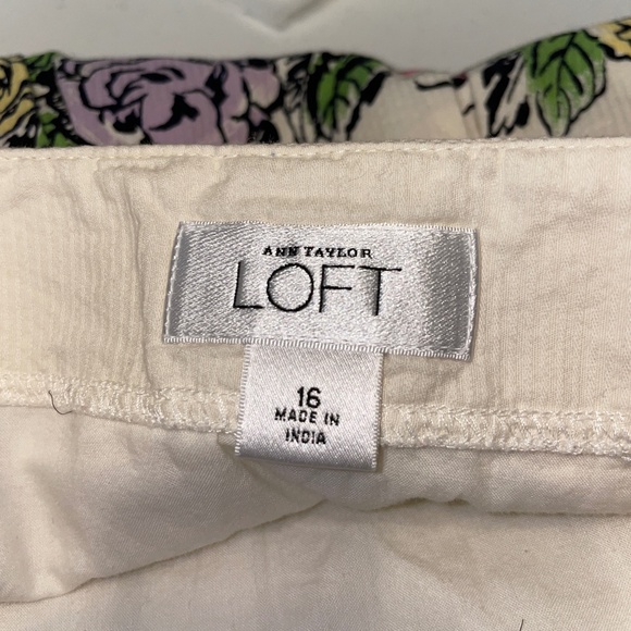 EUC Ann Taylor Loft Floral Print Cream Pleated A-line Full Short Skirt Size 16 - Picture 6 of 9